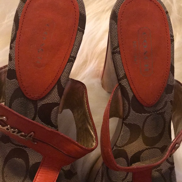Used - Coach Slide Wedge Leather Sandal Wood Heel - Picture 3 of 6